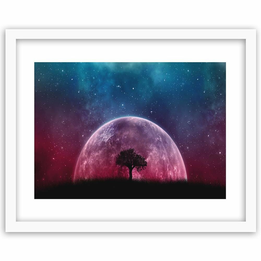 Gerahmtes Poster Der riesige Mond hinter einem Baum