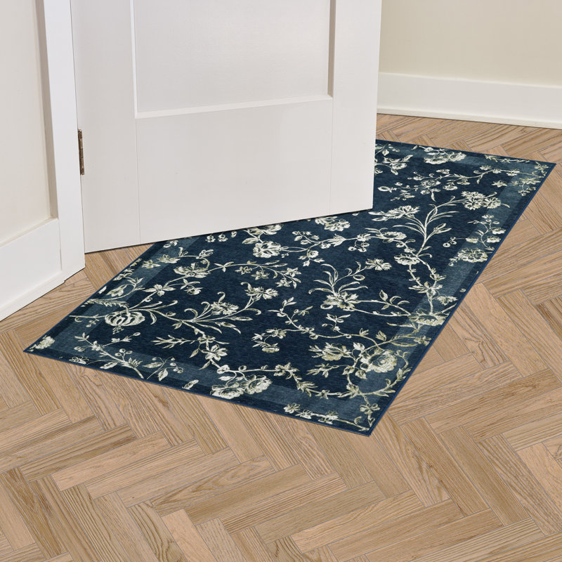 Laura Ashley Aria Border Machine Washable Imagine Printed Chenille Rugs 1-Piece, Rectangle 2'2" x 3'9"