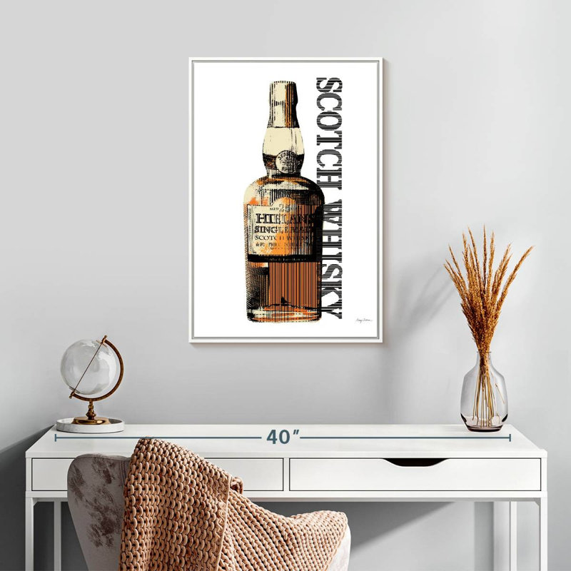 Scotch whisky, 17 po x 25 po, Cadre flottant blanc