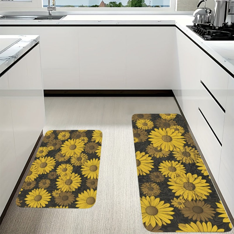 Tapis de cuisine noir tournesol, ensemble de 2 pour la maison et la cuisine rustique