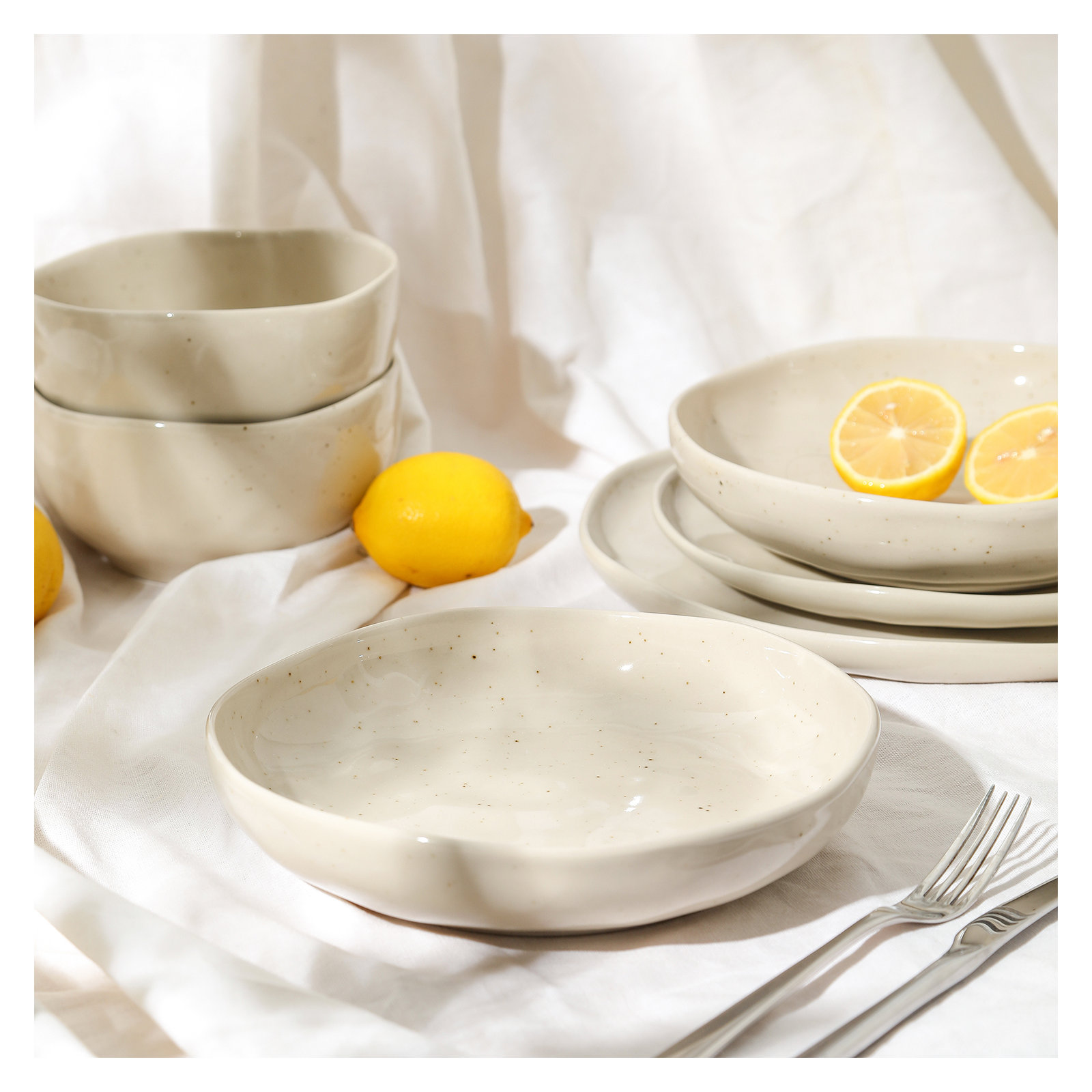 Stone Lain Mirella 4-Piece Pasta Bowl Set Stoneware, Beige