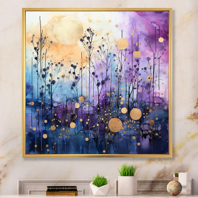 Celestial Serenade II - Abstract Collages Canvas Print, Encadrement doré, H 16 po x l 16 po x P 1 po