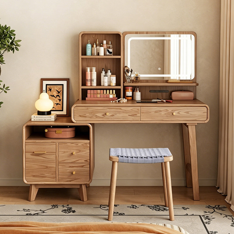 Coiffeuse moderne minimaliste en bois massif avec commode intégrée (55,12 po)