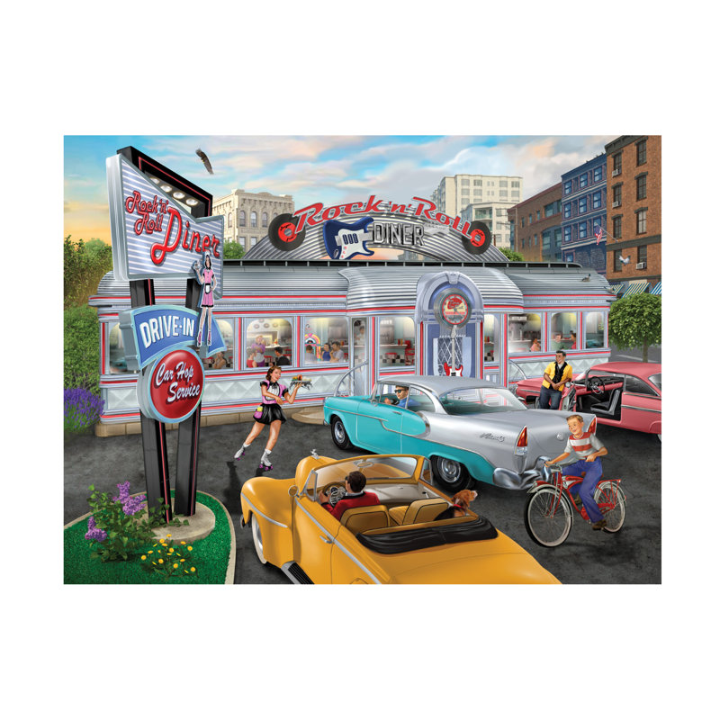 Art mural sur toile tendue - Art mural Rock n Roll City Diner de Bigelow illustrations pour le salon, la chambre à coucher ou le bureau - 35 x 47