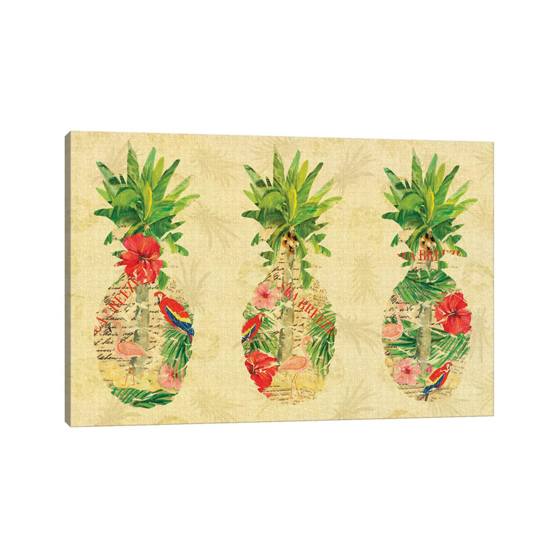 Triple Tropical Pineapple Collage by Julie Derice - Wrapped Canvas Painting, 101.6 cm H x 66.04 cm W
