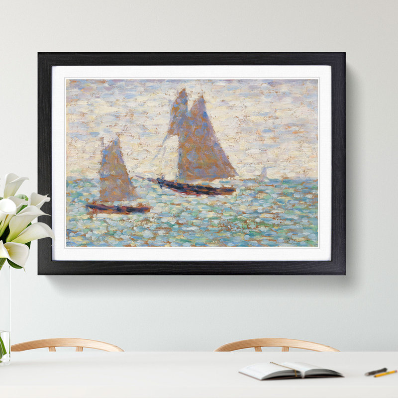 Two Sailboats at Grandcamp by Georges Seurat - Picture Frame Painting, 36cm H x 48cm W x 2cm D, Black