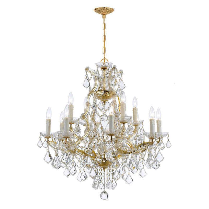 Lustre classique de style bougie à 13 lumières Weekes, Transparent, taillé main, Or