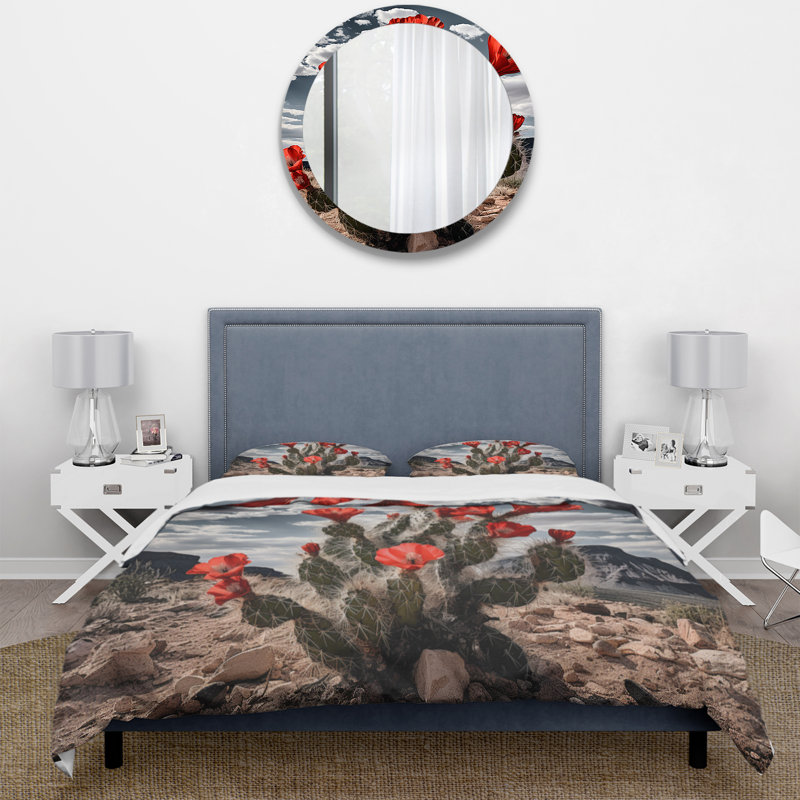 Twin Red and Green Cactus Microfiber Duvet Cover Set