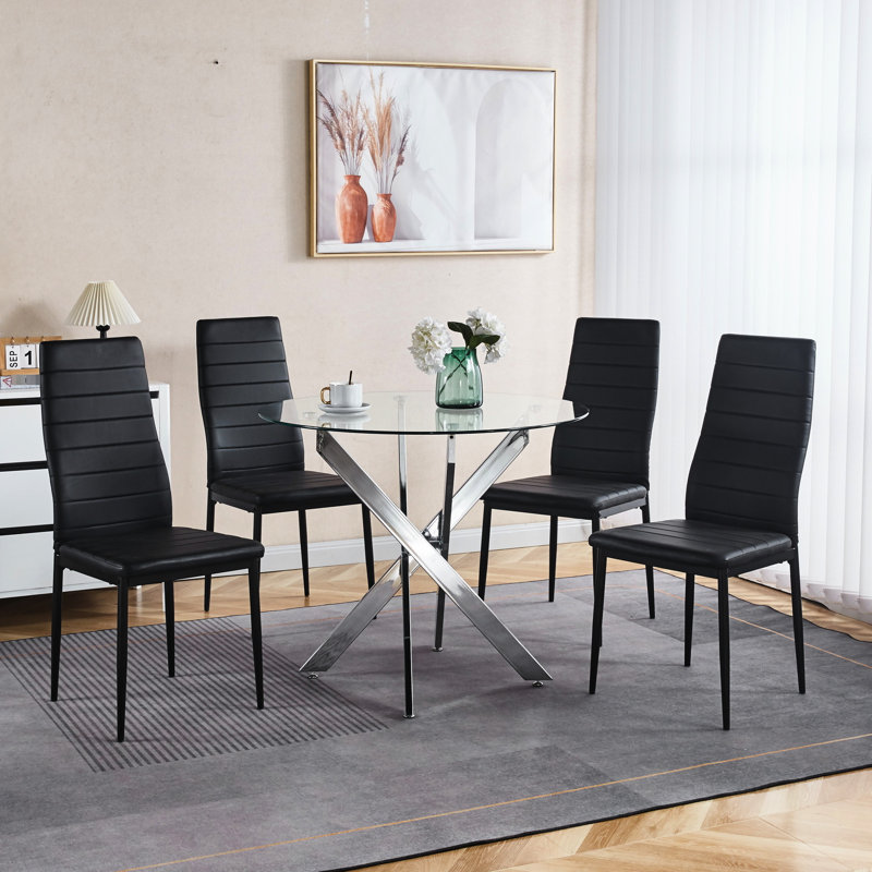 Stylish Tempered Glass Kitchen Table With Metal Legs, Saving Space And Style Finish Dining Glass, Modern Elegant