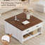 Table basse à plateau relevable Vividwood, table basse en bois avec grand rangement ouvert, tables basses carrées pour le salon, tables basses rustiques avec 2 tiroirs, café blanc-118850026-118850028