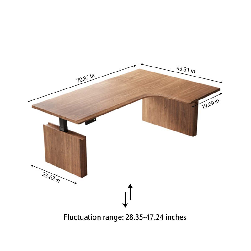 Bureau en L en bois massif ajustable en L, H 28,35 po x l 70,87 po x P 43,31 po