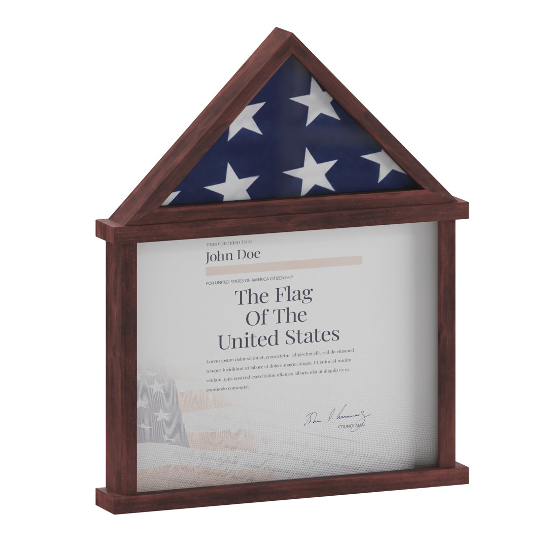 Quincy Memorial Flag Display Case with Certificate Holder, Pine Wood Shadow Box for Flag, Certificate Flash Furniture Size: 22.5" H x 18.5" W x 3.5" D Finish: Mahogany