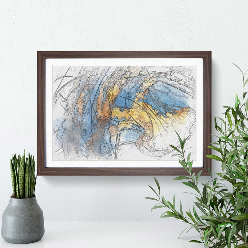 Yellow Jellyfish in Abstract - Picture Frame Graphic Art Print, Walnut, 40cm H x 60cm W x 2cm D
