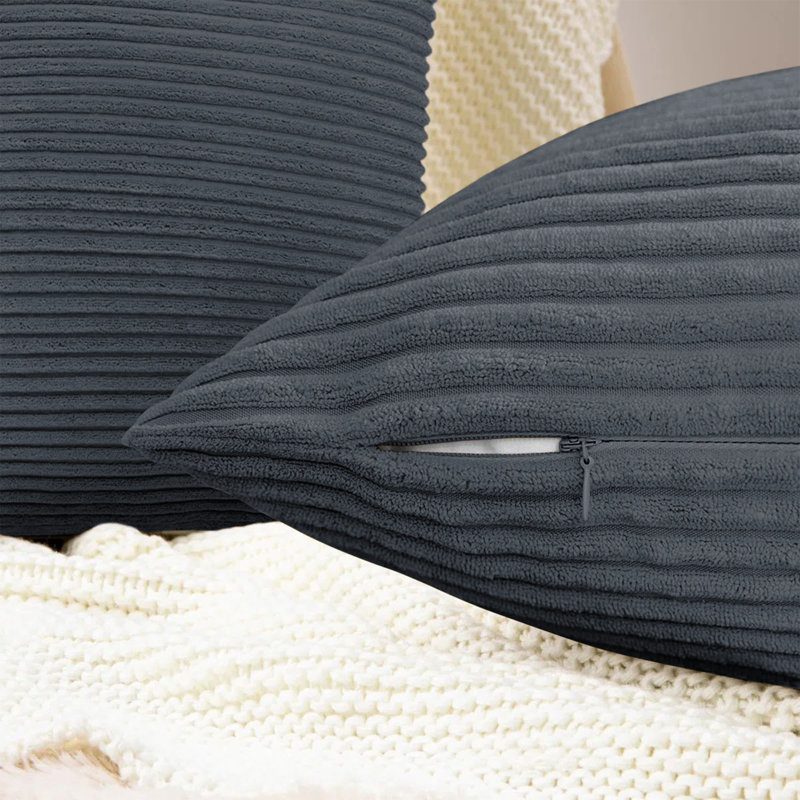 Striped Square 18cmX18cm Velvet Cushion Cover, Grey