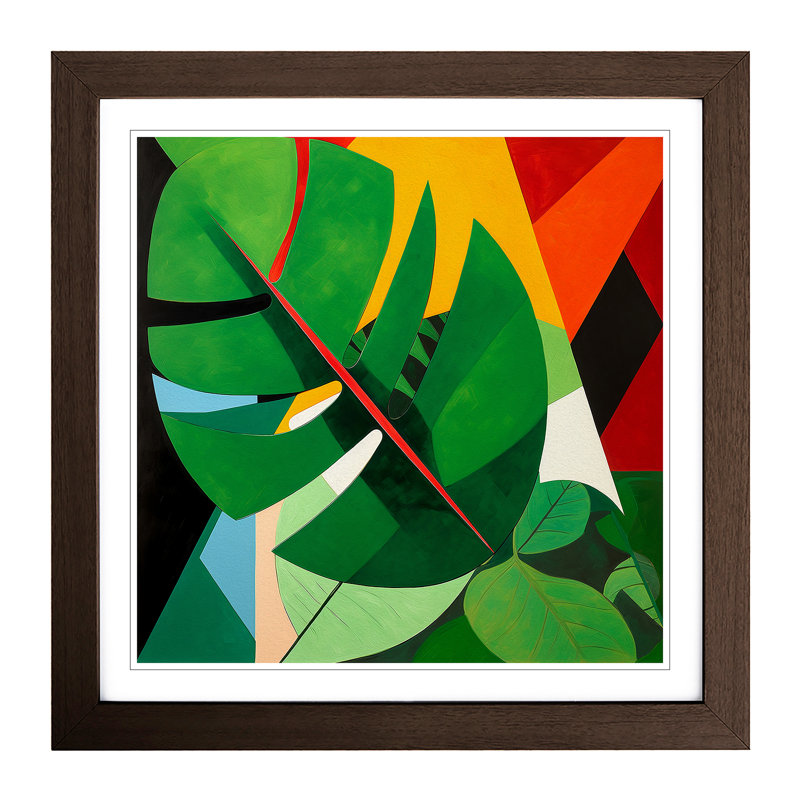 Tropical Leaf Suprematism No.8 - Single Picture Frame Print on Wood, Walnut