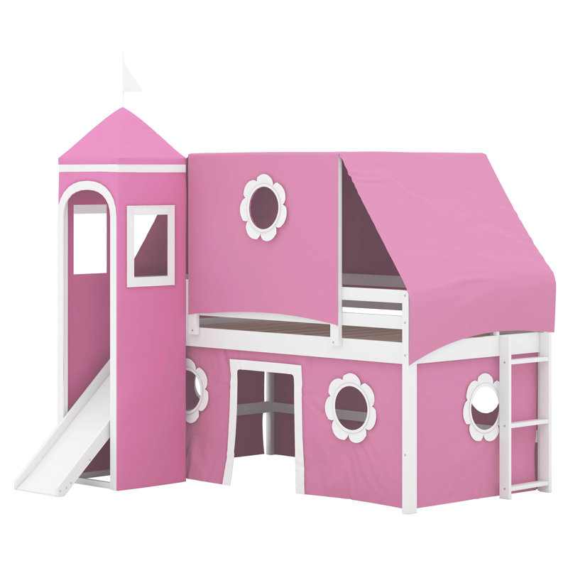 Lit pour enfant avec tente et tour Ramet, Simple, Rose
