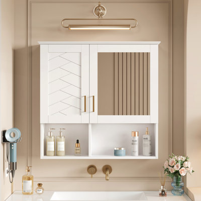 Armoire de toilette murale 2 en 1 avec tablettes réglables et portes à fermeture en douceur pour salles de bain modernes