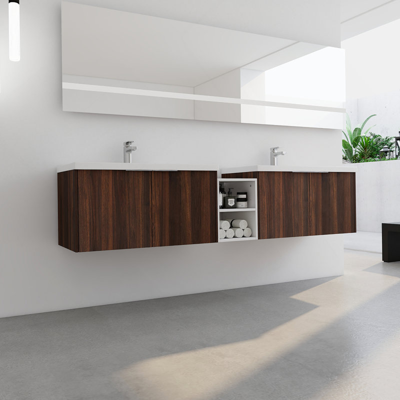 Meuble-lavabo à fermeture en douceur avec lavabo, Noyer de Californie, 82.9"
