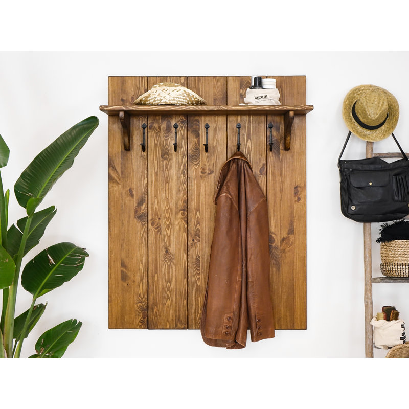 Derrion Solid Wood Wall 5 - Hook Wall Mounted Coat Rack
