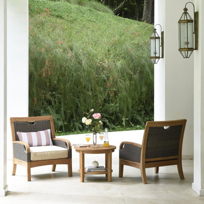 Colden Teak Wicker 2 - Person Seating Group with Cushions