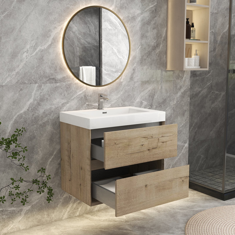 29.3'' Single Bathroom Vanity with Plastic Top, White Oak