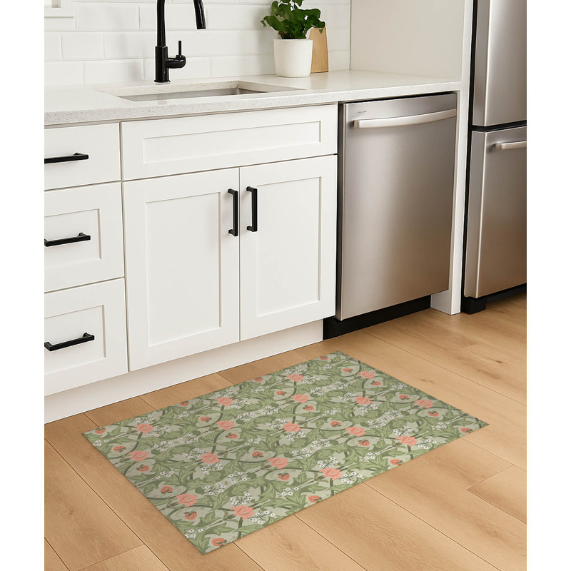 Tapis de cuisine léger antidérapant Ogee Leaf, Sauge, Rectangle 4pi x 6 pi
