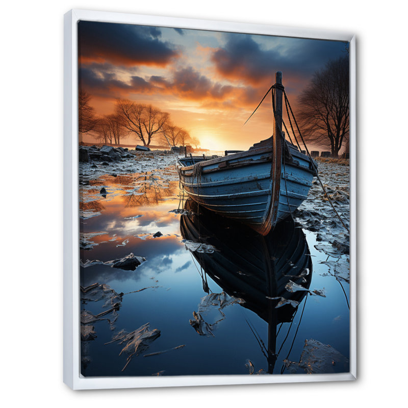Allemagne, Allemagne, cieux hollandais, bateau sur toile, H 32 po x l 24 po x P 1 po, Cadre flottant blanc