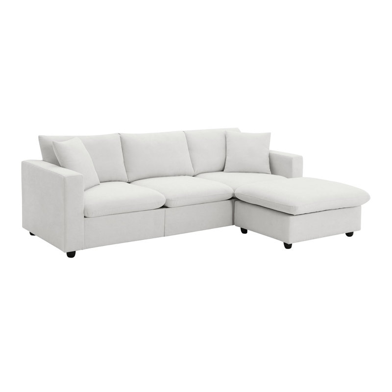 3 - Piece Upholstered Sectional, White Polyester