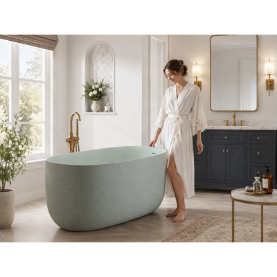 51 Inch Freestanding Bathtub Solid Surface Soaking Tub in Turquoise Green with Pop-up Drain