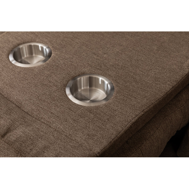 Ensemble de 2 pièces inclinables en polyester: causeuse avec rangement et canapé avec porte-gobelets rabattables, Brun