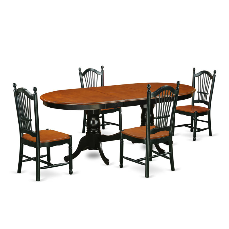 Ensemble de table de salle à manger 5 pièces comprenant une table ovale en bois avec papillon et 4 chaises de cuisine, noir et cerise