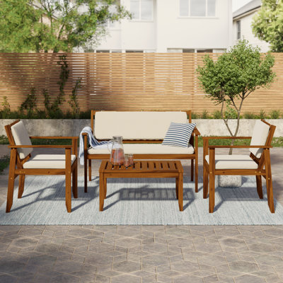 Ejnar 4-Piece Outdoor Patio Furniture Set In Solid Acacia Wood