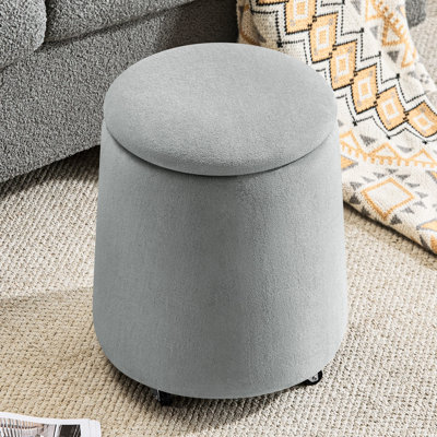 Upholstered Storage Ottoman with Wheels and Reversible Tray Lid, Small Foot Stools Ottoman for Living Room, Bedroom.