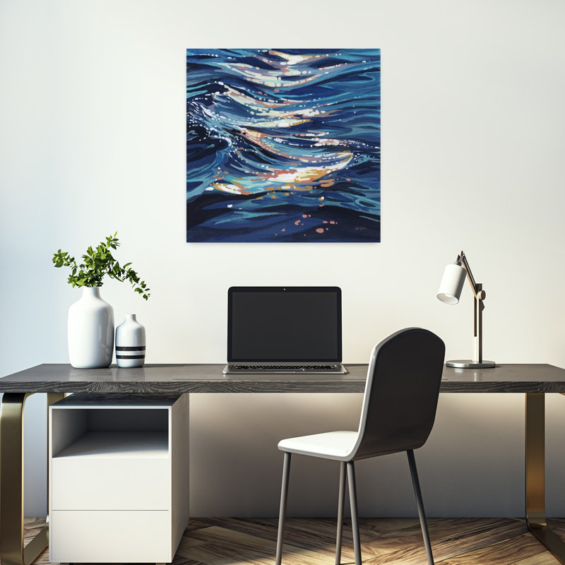 Art contemporain, art abstrait océan côtier, H 18 po x l 18 po