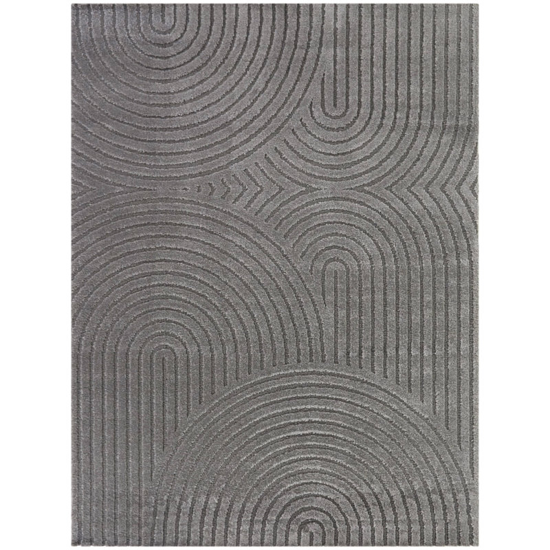 Tapis gris / ivoire en polypropylène tissé à la machine Barklay, Tapis de couloir 2 pi 2 po x 7 pi