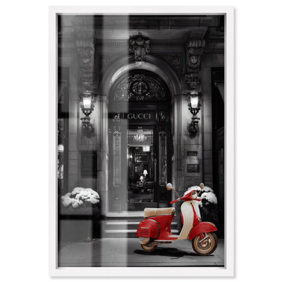 Scooter at the Store Shadowbox Print Travel Wall Decor by Art Remedy, White Frame, 31 x 46