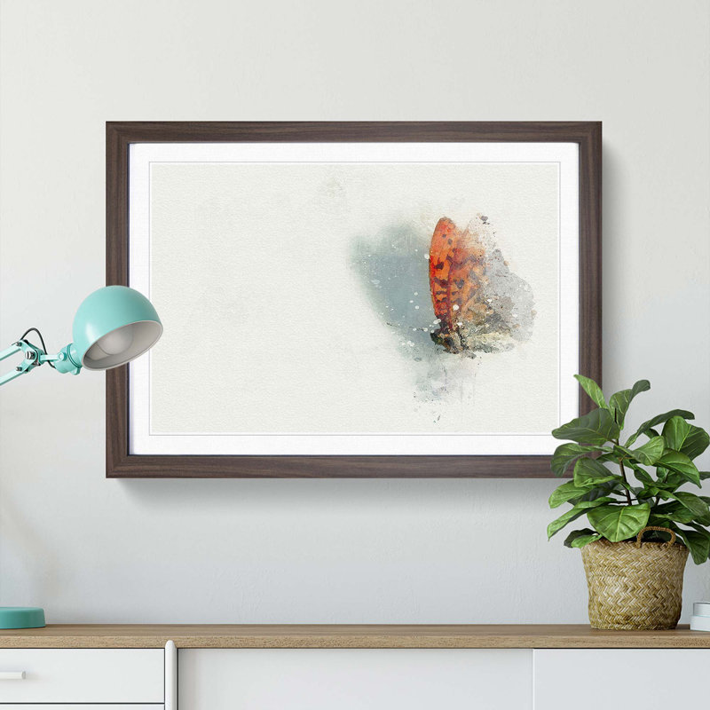 Orange Butterfly on a Thistle in Abstract - Picture Frame Graphic Art Print, Walnut Framed, 48cm H x 65cm W x 2cm D