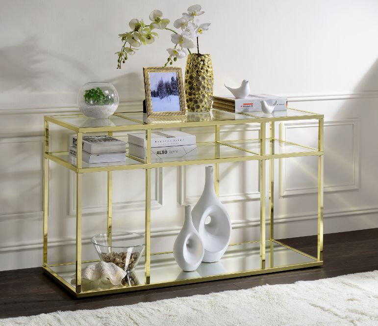 Console rectangulaire en verre transparent et doré Ebersole
