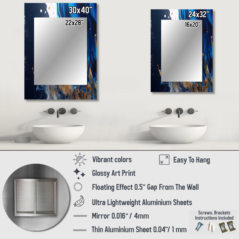 Ice Paint Splash I - Blue Wall Mirror Decor, 32" x 24"