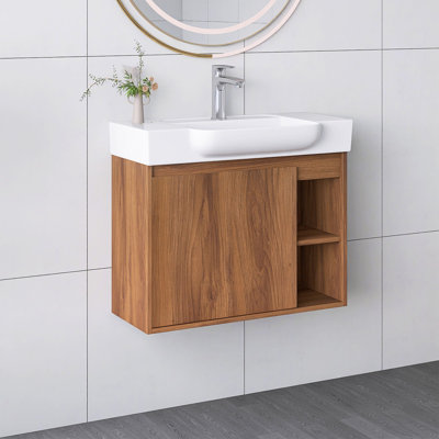 28'' Wall-Mounted Bathroom Vanity With White Ceramic Sink