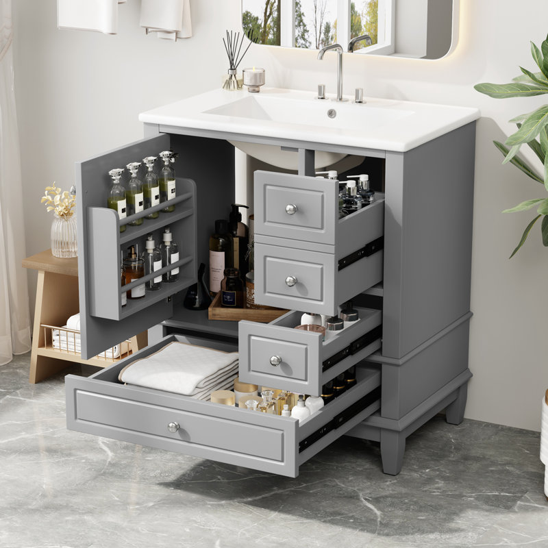 Meuble-lavabo 30 po avec lavabo, Gris, Argent argent