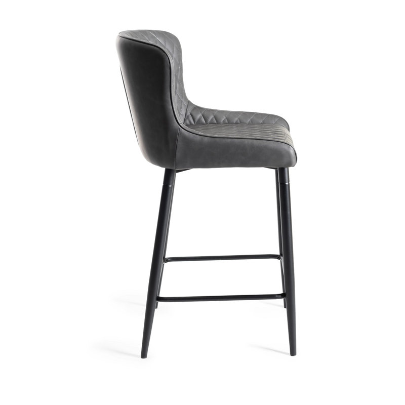 Mireille Upholstered Adjustable Height Counter Stool with Metal Frame, Black, Dark Grey