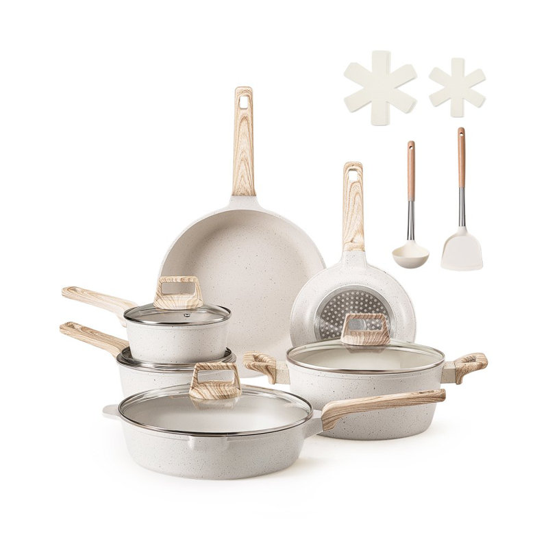 17 - Piece Non-Stick Aluminum Cookware Set, White