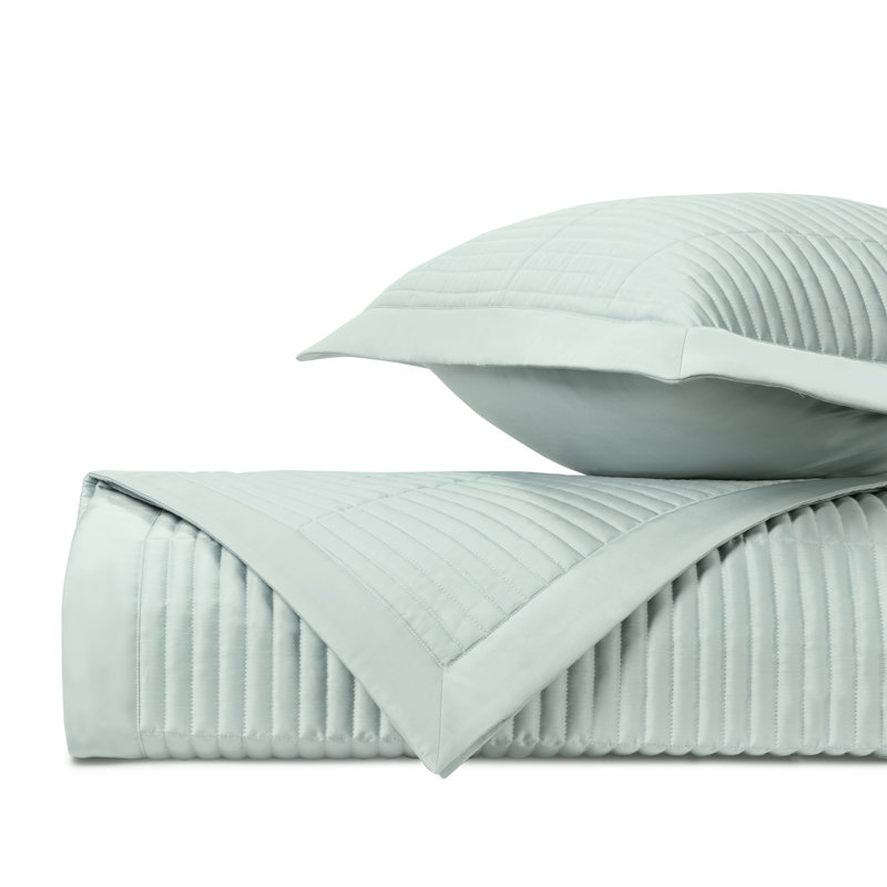 Channel Quilted Sateen Coverlet, Eucalipto, Twin Coverlet / Bedspread