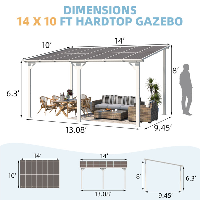Mandalc Pergola with Canopy, 426.72cm x 304.8cm, White