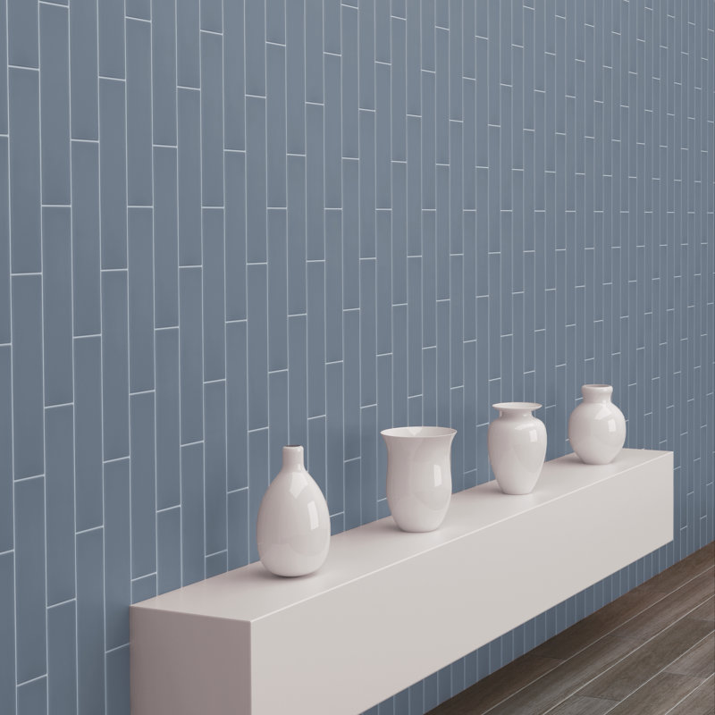 Curvaceous 3" x 12" Ceramic Wall Tile, Blue Haze