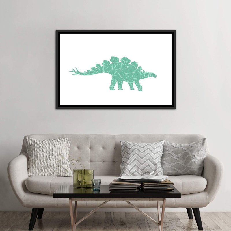 Géométrique Dino Stegosaurus - impression d'art graphique, H 40 po x l 60 po x 1,5 po, Toile avec cadre noir