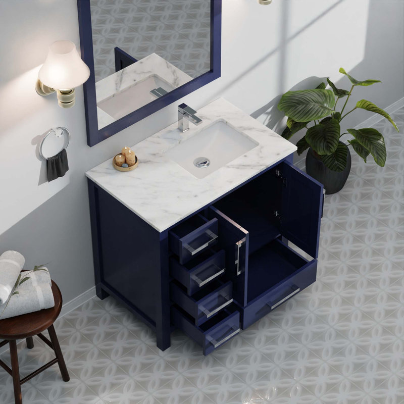 Ensemble de meuble-lavabo, robinet et miroirs, portes et tiroirs 34 po, Marine