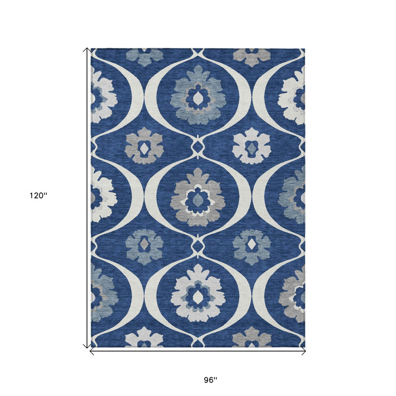 Tapis intérieur / extérieur 8 pi x 10 pi bleu marine et ivoire lavable