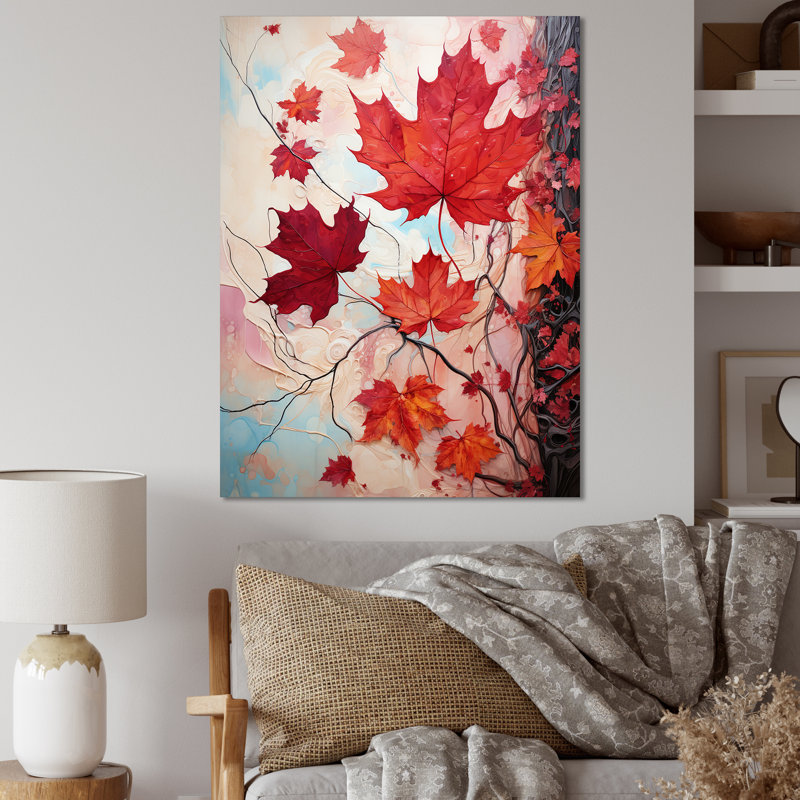 «Maples Memory Crimson» sur toile, Toile tendue, H 40 po x l 30 po x P 1,5 po